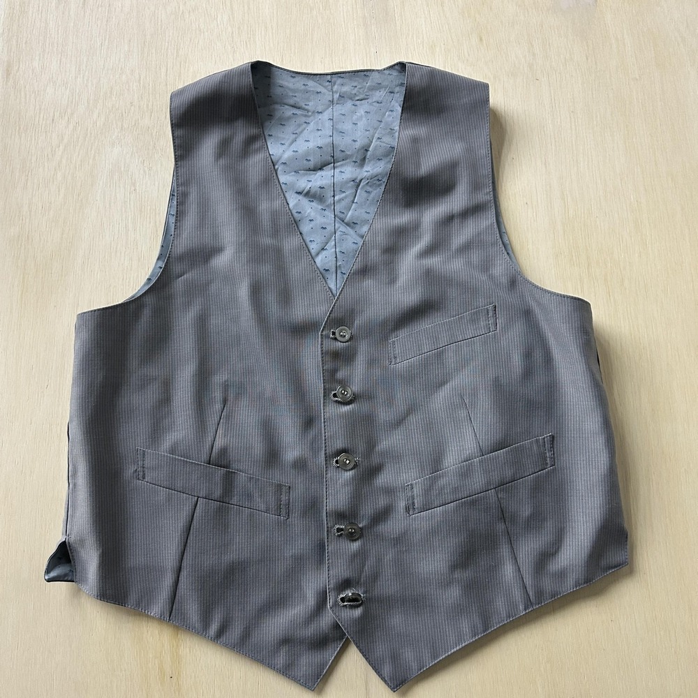 Suit Vest Mens Large Gray Striped Waistcoat‎ Five Button Formal Wedding